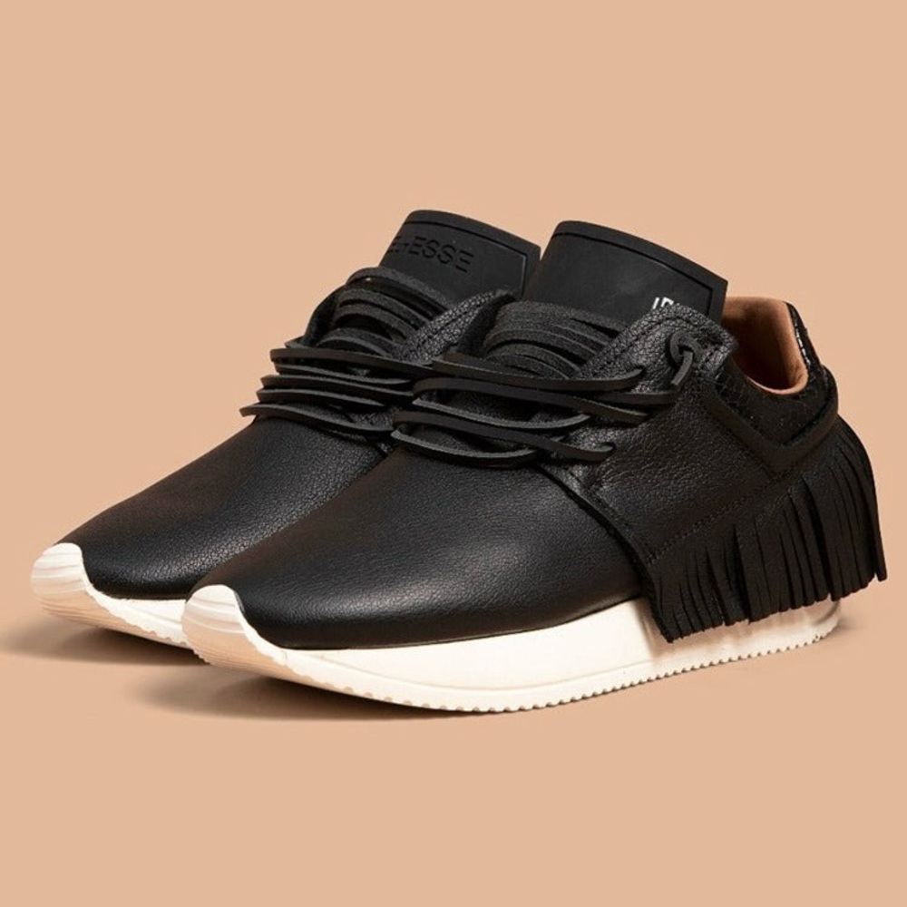 Esseutesse Black Leather Fringe Sneaker - Size 37